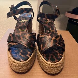 Louboutin Leopard Sandals Heels Red Sole
